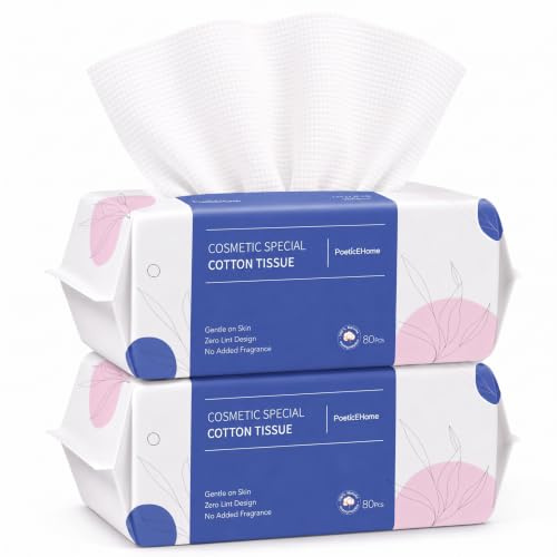 PoeticEHome 50 % tjockare bomullsservetter – engångs kosmetisk näsduk ansiktshandduk för djuprengöring, sminkborttagning och ytrengöring 2-pack