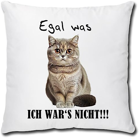 TRIOSK Kissen mit Katze Katzenmotiv Egal was Spruch lustig Ich Wars Nicht Geschenk für Katzenliebhaber Frauen Freundin Dekokissen 40x40