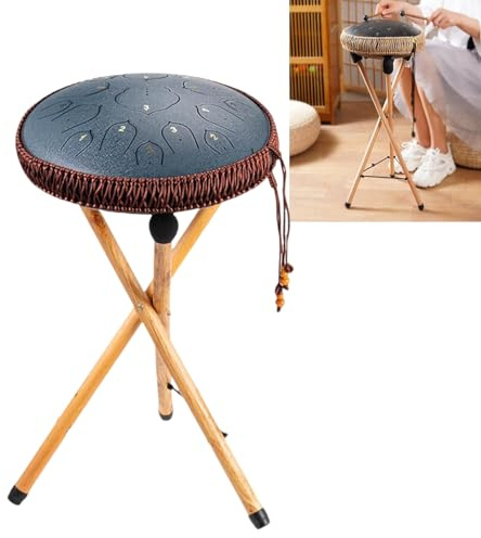 TAZZOR Handpan Drum Ständer, Haltbarer Ätherischer Trommelständer, Massivholz Verstellbar Dreieck Ausziehbar Snare Halter, Ständer Für Ätherische Trommel/Handpan