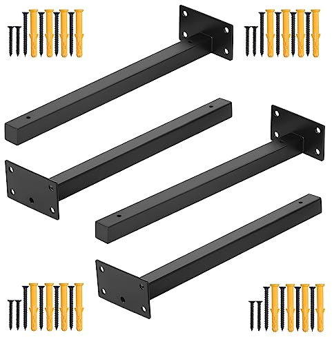 HSEAMALL Lot de 4 supports d'étagère résistants, supports d'étagère flottante de 30,5 cm, supports d'étagère murale en métal industriel, supports d'étagère en L, supports d'étagère noirs