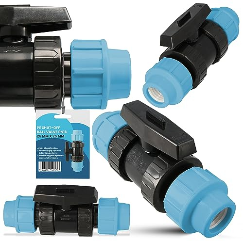 Instalguru PE-Rohr Absperrhahn Kugelhahn PN16 25x25 mm Wassersysteme Garden Bewässerung Pe-Absperrventil Wasserregelventil Bewässerungsrohr-Kupplung PE-Schläuchen