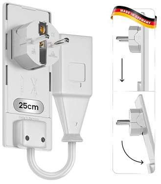 Evoline - Cavo di prolunga a spina europea, colore: bianco, 25 cm, prodotto in Germania, per mobili a filo alla parete, cavo di prolunga piatto da 25 cm, prolunga con spina piatta