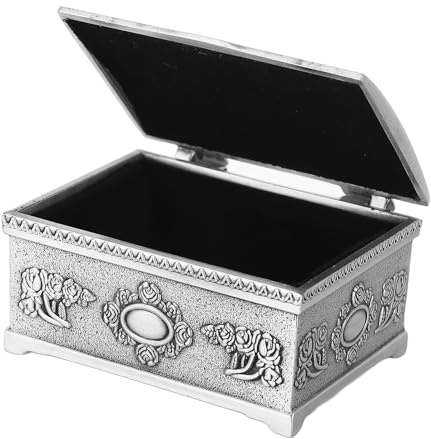 Vintage Schmuckschatulle, 6.5 x 5.4 x 3.2cm Metall Schmuck Geschenkbox, Rechteckige Schmuckdose, Kleine Schmuckkästchen Schmuckaufbewahrungsbox Geschnitzt Ohrringe Schmuckbox für Halsketten Schmuck
