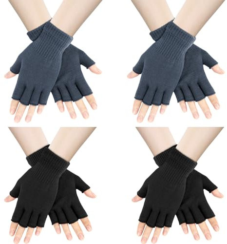 AURUZA 4 Paare Halbfinger Handschuhe Herren Winterhandschuhe Damen Unisex Warme Winter Fingerlose Handschuhe für Männer Frauen (2 Black 2 Dark Grey)
