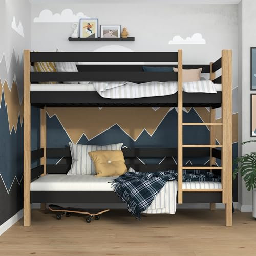 N-wood N01 Etagenbett, Kinderbett 80x180 cm, für 2 Kinder, 2 Leitermontageseiten, 2 getrennte Betten, sichere abgerundete Kanten, Stabile Massivholzkonstruktion, Hochwertige Materialien, Schwarzeiche