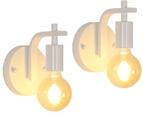 DELIPOP 2 Stück Wandlampe Innen Vintage, Wandlampe Metall E27 | Wandbeleuchtung Weiß Wand Lampe, Industrial Retro Wandlampen für Schlafzimmer Wohnzimmer Flur, Ohne Glühbirne
