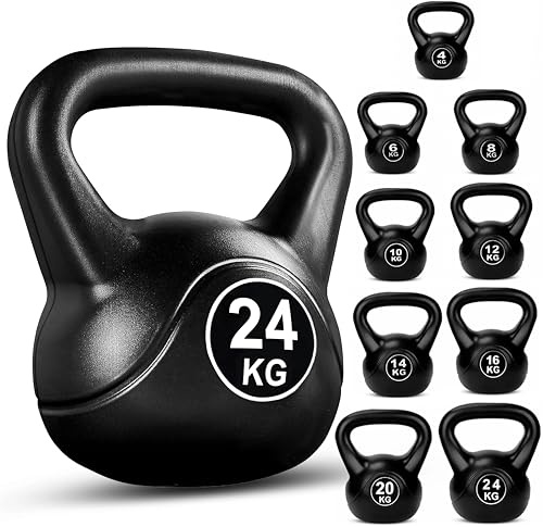 FK Sports Kettlebell | Heavy Weight Vinyl Kettlebells for Exercise Home Gym Workout | 4kg, 6kg, 8kg, 10kg, 12kg, 14kg, 16kg, 20kg, 24kg Kettlebell Weight Set for Women & Men