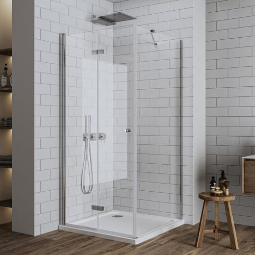 LUXESPIRE Duschkabine Eckeinstieg 100x80x185cm 180° Falttür mit Seitenwand 6mm Glas Eckdusche Drehtür Klapptür Duschabtrennung für Badezimmer