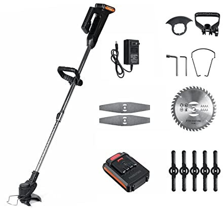 USKI Tagliaerba e tagliabordi Tagliaerba Elettrico da 1000 W 24 V con Batteria da 22980 mAh Tagliaerba a Batteria Senza Fili Tagliaerba da potatura da Giardino Regolabile in Lunghezza(1 Battery)