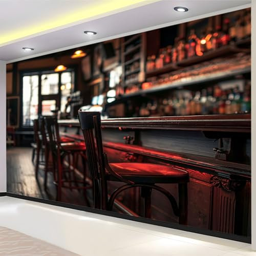 Tapete Wandbild 3D Fototapete Fototheke In Der Bar Dunkel Vliestapete Wandtapete Foto für Modernes Design der Fernseh Hintergrund Wand-Kunst-Deko, 350x256 Cm