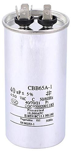 CBB65 40UF 450V Kondensator, Luftstartkondensator aus Aluminiumfolie für Klimaanlage, Waschmaschine, Wärmepumpe oder Kondensator. Gerader, Runder Startkondensator