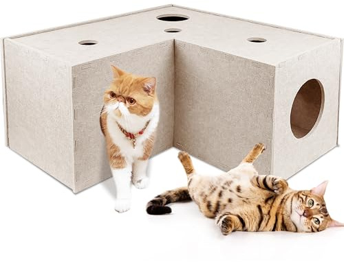 Katzentunnel, L-förmiges Katzenversteck Katzentunnel für Indoor-Katzen, graues weiches Filz-Katzenspielzeug, Haustier-Katzenspieltunnel mit interaktivem Blickloch