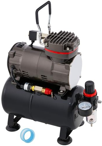 VELPEX Professional Piston Oil-Less Quiet Airbrush Compressor with Air Compressor, for Hobbies Crafts Nail Art Tattoos Cake Decorating Cosmetics Furniture refinishing
