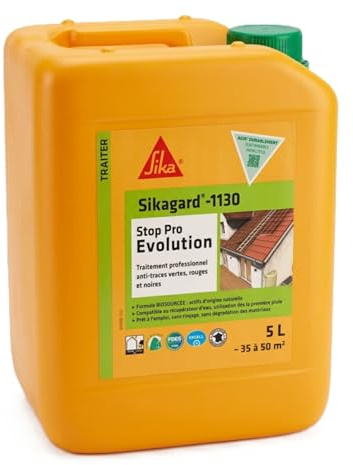 SIKA - Nettoyage & Traitement aux enzymes - Sikagard-1130 Stop Pro Evolution - Toiture, façade, sol - Prêt à l'emploi - Anti traces vertes, rouges, noires - Sans javel ni ammonium - Sans rinçage - 5L