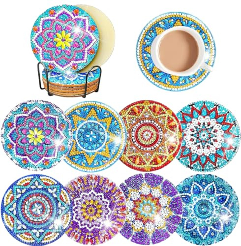 Lot de 8 dessous de verre à motif mandala à faire soi-même - Décoration pour tasses, verres à vin, vases et cuisine (mandala)