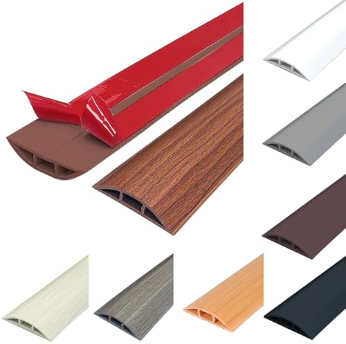 IGTOPS Protection de Câble Au Sol, Couverture de Câble PVC Flexible et Découpable, Canal de Câble Auto-Adhésive, Protège Les Câbles et Empêche Les Risques De Chute, 60 mm, Grain De Bois Marron