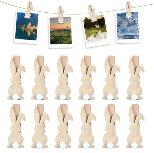 Mini Mollette in Legno,12PCS Coniglietto Mollette Legno,Mollette in Legno Coniglietto per Pasqua,Clip Decorative Pasquali,Mini Mollette Legno per Decorazione Domestica e Visualizzazione di Foto (A)