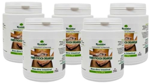 Fibres d'Acacia Organique - 5 pots de 150 g - Prévient la Constipation - Prébiotique Naturel - Transit Intestinal – Propriétés Anti-inflammatoires – Rééquilibre le Microbiote - Végan - Sans Gluten (5)