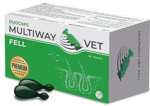 Multiway Vet - Professionell Tabletten bei übermäßigem Haarausfall für Hunde Katze - Biotin, Zink, Omega 3 sekundierend bei Fellproblemen - Dermatose Hund - Haut und Fell - Shiny Hair - 60 Tabletten