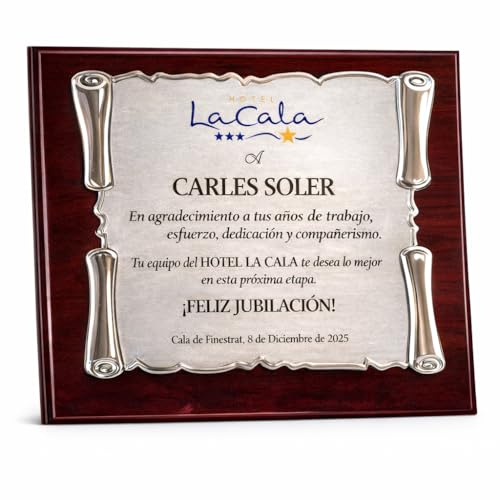 Placa Conmemorativa Personalizada con Foto o Logotipo – Grabado Láser a Medida – Placa Homenaje para Jubilación, Empresa o Agradecimiento – Incluye madera y Estuche (actual)