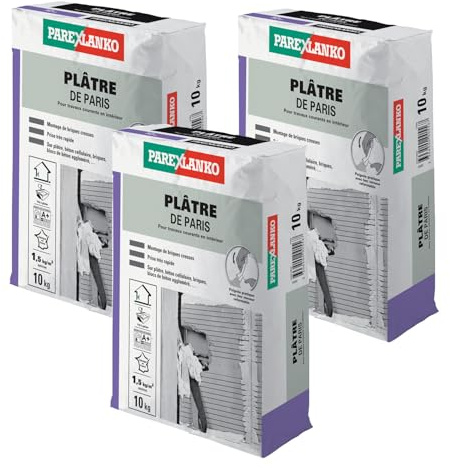 Parexlanko - Plâtre fin pour réparation, rebouchage et scellement en intérieur - Prise très rapide - 10kg (Lot de 3)
