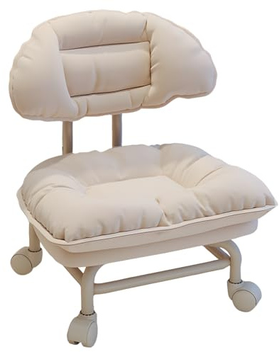 Tabouret Roulant avec Dossier, Siège Étanche avec roulettes, Pivotant À 360°, Silencieux/Antidérapant, Adapté Au Garage/Bureau/Maison (Laiteux)