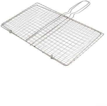 Cestello in acciaio inox per barbecue, griglia di grandi dimensioni, supporto in rete per bistecche, pesce, verdure, cucina all'aperto (20 x 35 cm)