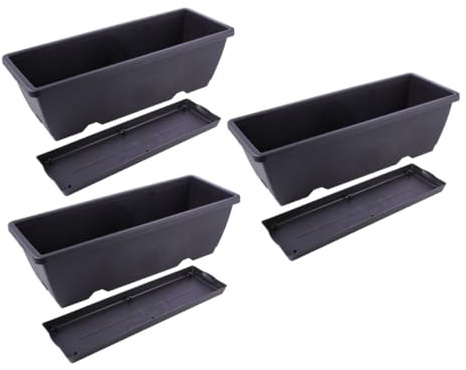 BESPORTBLE Jardinera Rectangular Paquete de 3 Piezas de Plástico Negro Resistente Decoloración y Cambio de Color para Plantas y Flores para Uso en Interior y Jardín