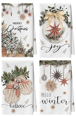 Artoid Mode Handschuhe Kugeln Bäume Blätter Weihnachten Bar Küchentücher Geschirrtücher, 42x65 cm Mikrofaser Saugfähig Küchen Reinigung Deko 4er Set