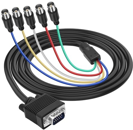 XMSJSIY 15Pin VGA to 5 BNC RGBHV Coaxial Video Extension Cable 1.5M/4.92FT | High Resolution VGA Male to BNC Female Video Connector Cable for DVR HDTV Projector