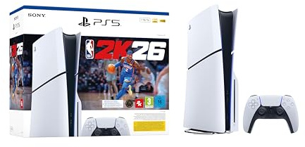 Playstation Sony, Pack Console 5 Édition Standard 1 To, Avec lecteur Blu-ray 4K, 1 Jeu Complet NBA 2K26 (Code), 1 Manette DualSense avec Retour Haptique et Gâchettes Adaptatives, Couleur : Blanche