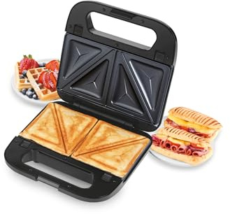 Salter 3-in-1 Snack Maker - Toast, Waffle, Panini, Piastre Antiaderenti Amovibili Senza PFAS, Controllo Automatico della Temperatura, Spie di Alimentazione/Pronto, 750 W