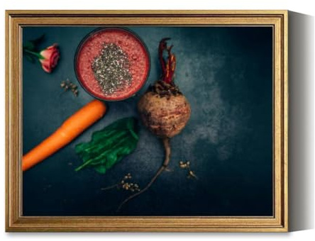 Vintage Framed Wall Art Healthy Detox Beet Smoothie Chia Seeds Canvas Paintings Wall Decor Pictures Posters Prints for Living Room Bathroom Bedroom Kitchen Artwork