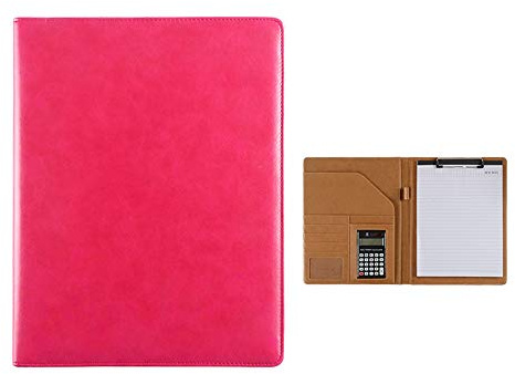 UZAMIRLEX A4 Padfolio Portfolio Binder, A4 Portfolio Binder With Calculator Zipper Closure Multiple Pockets Multicolor 320x245mm(Rose Red)