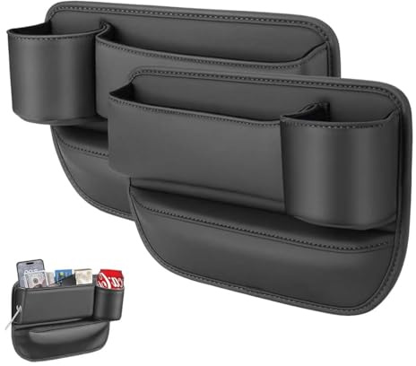 1 paire Stockage d'écart de Siège de Voiture, Organiseur Latéral pour Siège de Voiture avec Trou Câble, poche de console de siège avant en cuir PU, pour Téléphones Clés Cartes Lunettes Portefeuilles
