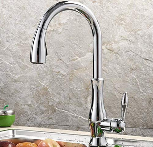 Grifo de cocina extraíble con un solo mango, mezclador giratorio de 360°, aireador, montaje en cubierta, estilo retro, acabado cromado, grifo de cocina moderno para un fácil uso y estilo