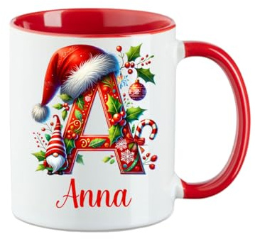 Personalisierte Weihnachtstasse mit Namen | Glühwein Teetasse Weihnachten | Wintertasse Nikolaustasse | Xmas Mug Advent Tasse Geschenkidee Kaffeetasse Wichteln Familien Geschenk (Rot)