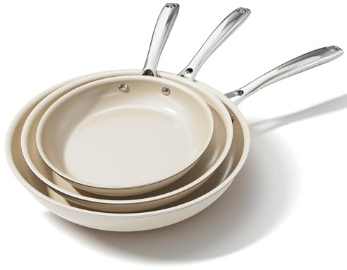 OUBRL Keramik-Antihaft-Pfannen-Set, Bratpfanne, ungiftige Pfannen zum Kochen, Eierpfannen, Induktionsgeeignet, PFAS-freies Kochgeschirr, spülmaschinenfest, ofenfest