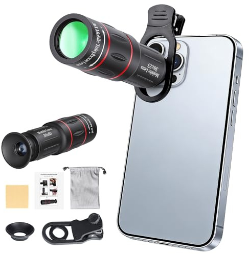 Kit di teleobiettivo 36X per iPhone 15, teleobiettivo a lunga messa a fuoco con clip universale, adatto per riprese di foto all'aperto