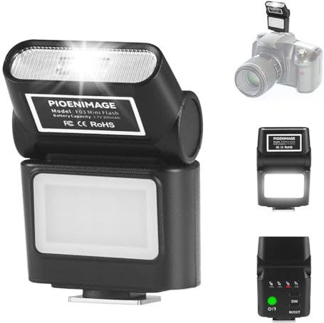 PIOENIMAGE Mini Camera Flash Speedlite with Video Light, Flash for Camera