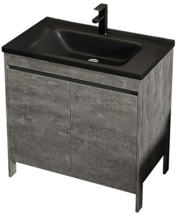 TYMYW Waschtisch Stehend mit Unterschrank Set mit Keramikbecken und Wasserhahn Badezimmerschrank mit Füßen mit Puffertür,grau,70cm