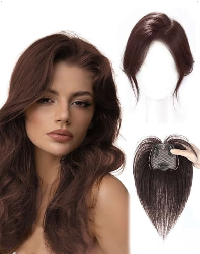SanKristo 3D 360° Frange française latérale Bangs a Clip Cheveux Naturel Légère Respirant Toppers Extensions Synthétique Fringe Temples Foncé Postiche Femmes Filles DIY Styling Daily Wear, Brun Foncé