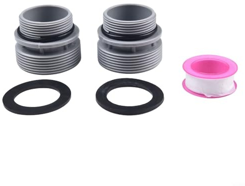 Above Ground Pool Adapter Conversion Kit 40mm to 1 1/2 Inch Filter Hose Connectors with PVC Female Thread O Rings and Tape for Pool Maintenance (2 PACK)