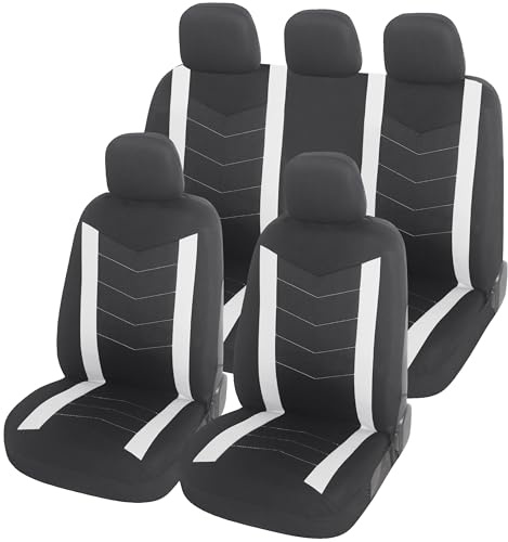 Upgrade4cars Auto-Sitzbezüge Set Universal weiß | Auto-Schonbezüge Vordersitze & Rückbank | Auto-Sitzbezug Schwarz | Autozubehör Innenraum | Geschenke für Frauen und Männer