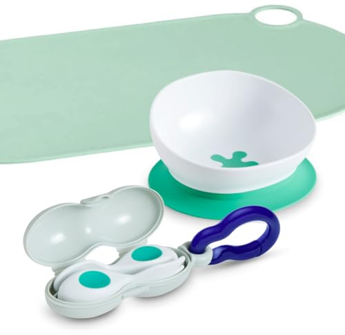 doddl Baby First Feeding Set (6–12 Months) – Baby Cutlery + 2-in-1 Suction & Non-Slip Bowl, BLW Weaning Starter Kit (Cutlery + Placemat + Bowl (Fresh Green))