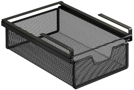 Colcolo Panier de rangement sous étagère, robuste et portable, tiroir coulissant suspendu noir pour chambre, armoire, comptoir, salle à manger, sous bureau, Longueur 37 Cm