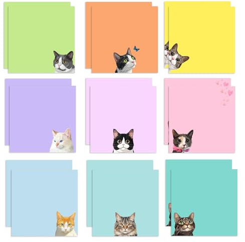 UCFBWO 18 Blöcke Katze Haftnotizen Set, 900 Blatt Kleine Haftnotizen Kinder | Haftnotizen Klebezettel Süße Selbstklebende Notizzettel für Katzenliebhaber, Geschenk, Lehrer, Büro und Schulbedarf
