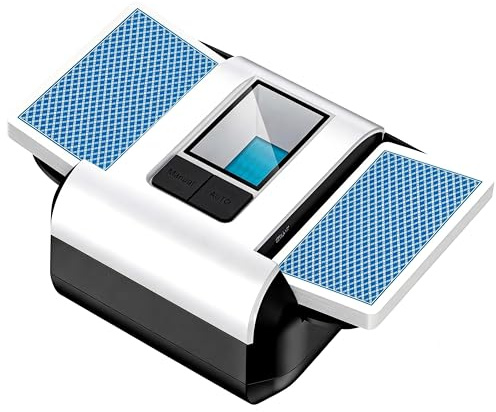 CUIYKAI Kartenmischmaschine 2 Decks Elektrisch, Automatischer Kartenmischer Wiederaufladbar (1200mAh USB-C), Schnelles Mischen für UNO, Skyjo, Rommé & Poker, Direkter Tischauswurf ohne Schubfach