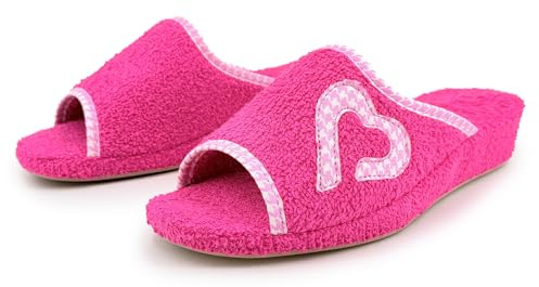 JOMIX Ciabatte Signora Spugna con Punta Aperta Traspirante Pantofole per Casa Estive con Zeppa Cuore Elegante Ergonomiche Comode Leggere Suola Sughero Morbida Ortopediche da Anziani Fuxia 37