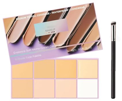 Correttore in crema opaco morbido Palette sfumata a 8 tonalità con applicatore, per coprire le imperfezioni, illuminare il contorno occhi, scolpire e coprire tutto il viso (Colore chiaro)